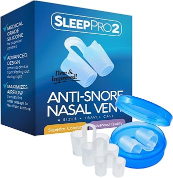 SleepPro Anti Snoring Solution Devices - 4 Snore Stopper Nose Vents - Anti-Snore Nasal Dilators - Stop Snoring Sleep Aid to Ease Nighttime Breathing 4 Sizes