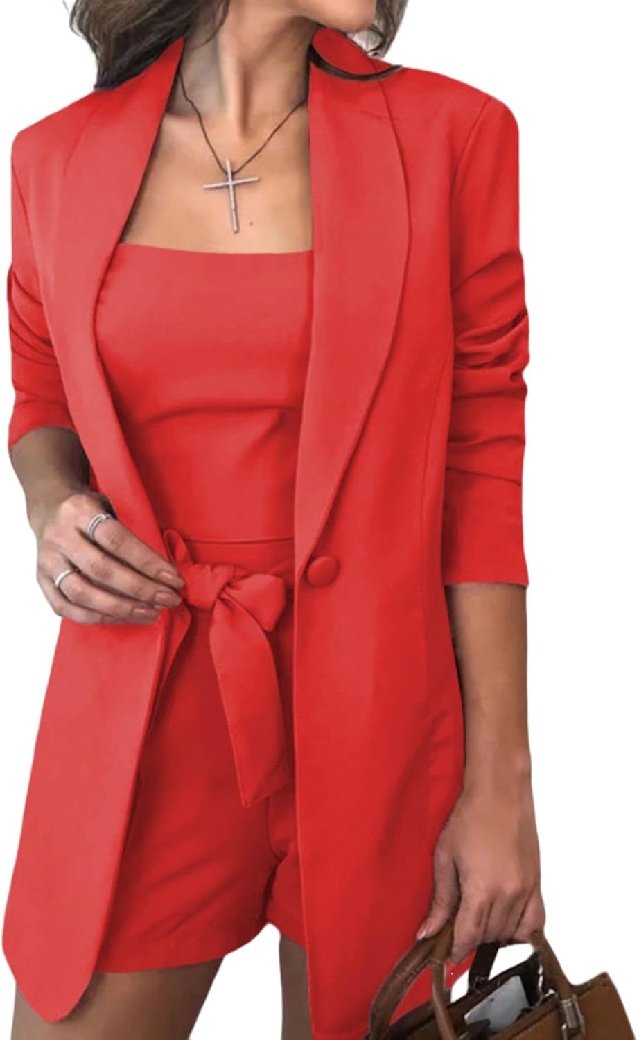 3 Piece Lounge Sets for Women Spaghetti Strap Tank Tops One Button Blazer Wide Leg Pants Outfits Business Work Suits