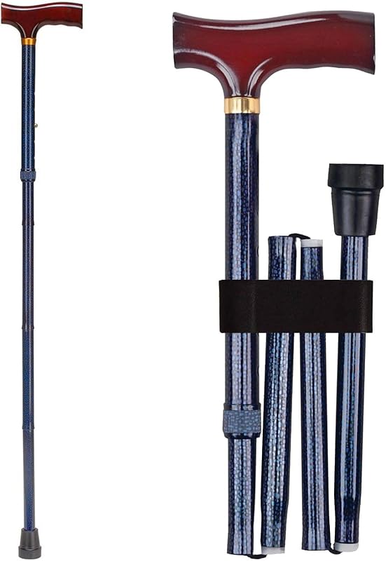 Bastón o bastón deportivo DMI, bastón plegable para hombres, mujeres, personas mayores y discapacitados, se ajusta de 33 a 37 pulgadas en incrementos de 1 pulgada con mango de madera ergonómico, soporta hasta 250 libras