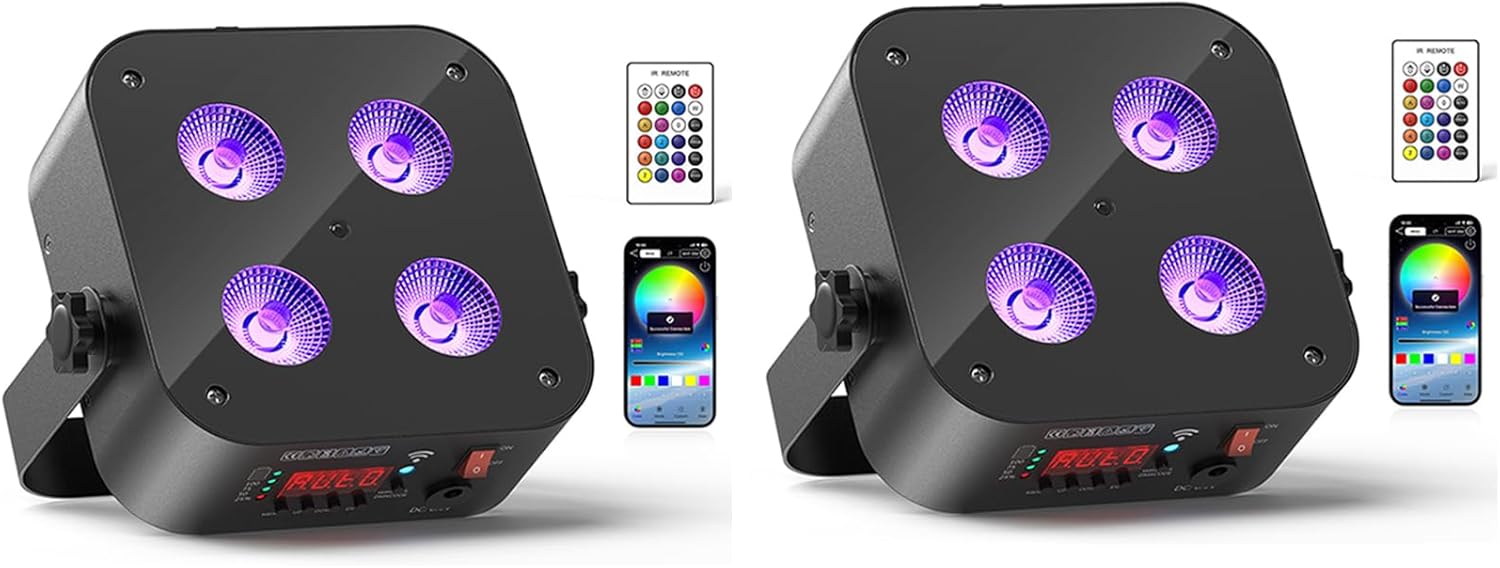 Mini Rechargeable Par Lights, 4 * 18W RGBWA UV 6 in 1 Battery Powered Upights, APP & Wireless DMX Control Stage Lights, Uplighting for Festival Party Wedding Event - 2 Pack