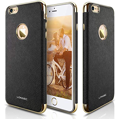 LOHASIC for iPhone 6s Case, Leather Textured Grip Cover Slim Flexible Soft Cases Compatible with iPhone 6 - [Black]