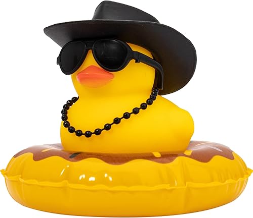 wonuu Decoración de coche de pato de goma, accesorios para automóvil, adorno para tablero de instrumentos con sombrero de vaquero, anillo de
