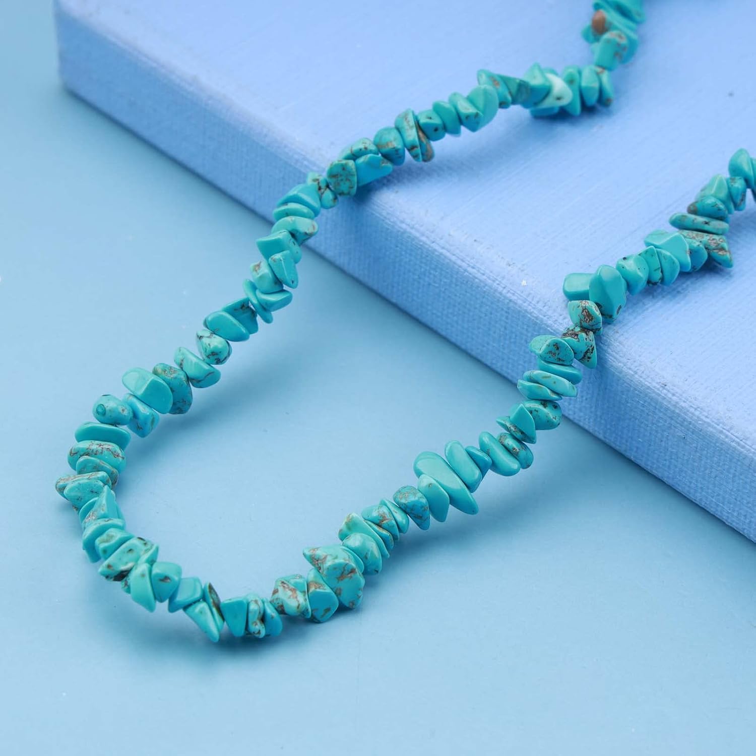 Boho Turquoise Bead Choker Necklace Short Irregular Turquoise Necklaces Blue Gemstone Beaded Necklaces Natural Stone Necklace Chain Jewelry for Women - Image 6