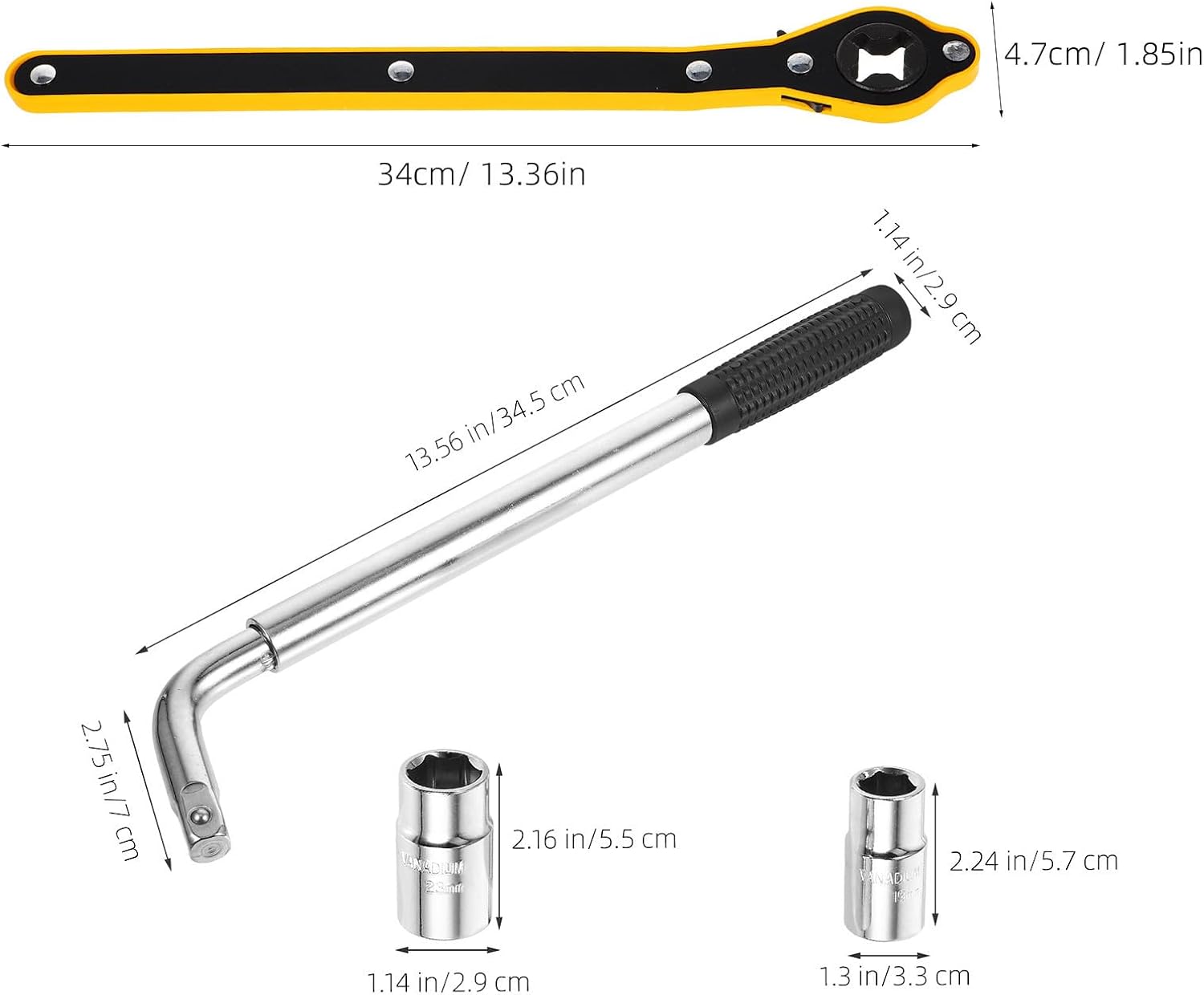 Telescoping Car Wheel Wrench with 21 23mm Sockets