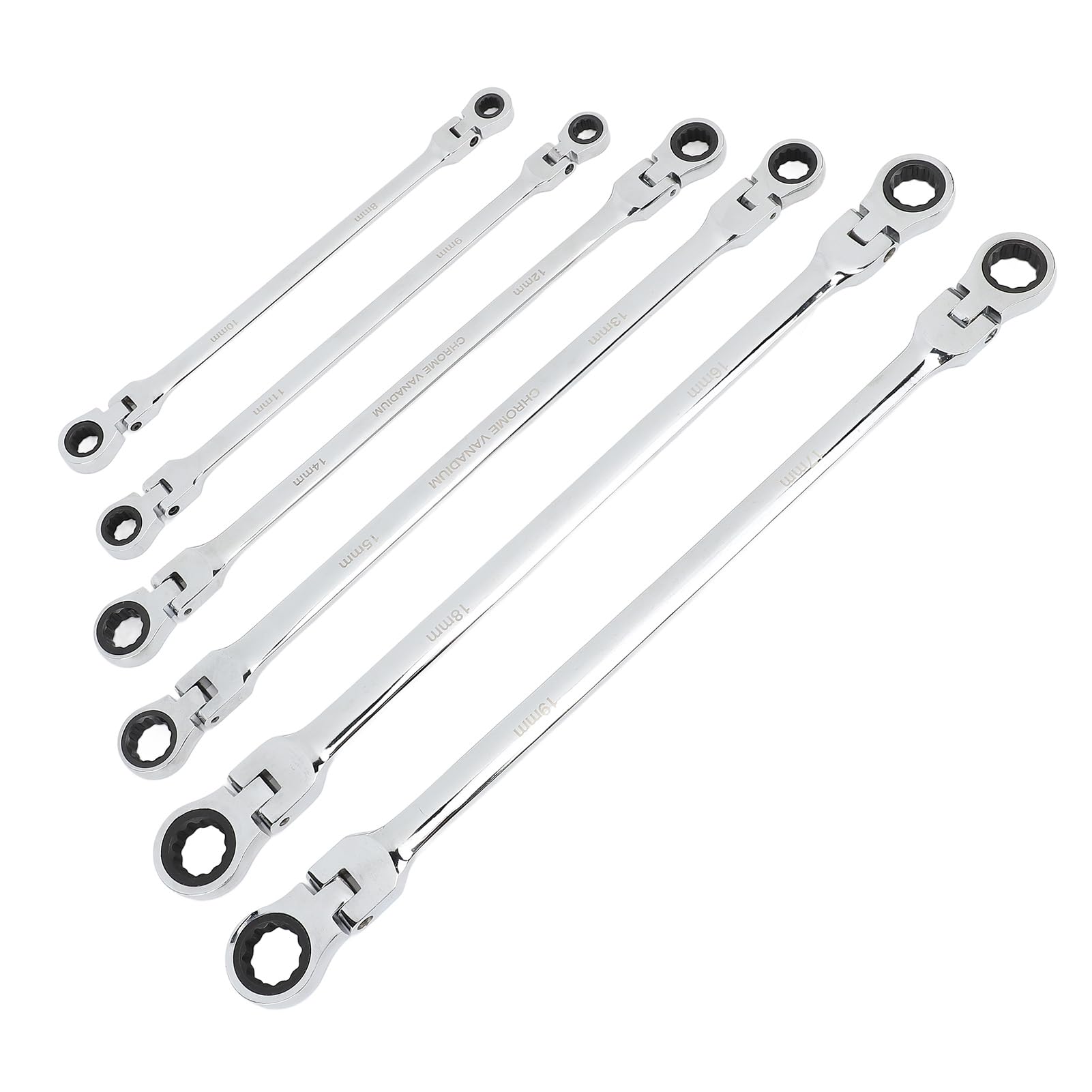 Generic Zestaw Kluczy Grzechotkowych z elastyczną głowicą, Długi Zasięg, Podwójne Pudełko, Zestaw Narzędzi do Naprawy Grzechotek do Konserwacji Samochodów, Stal CRV, 6 szt.