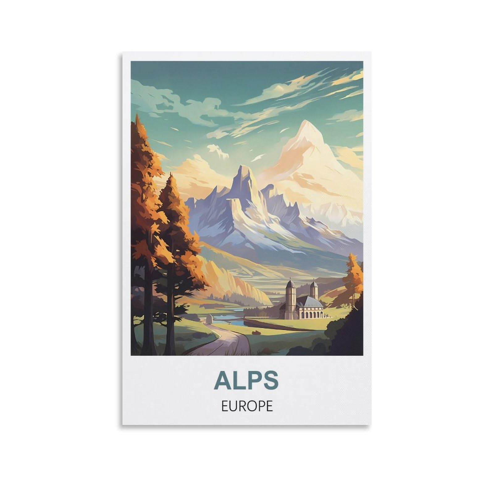 Wgmdoee Unframe-Style Alps Europe Vintage Travel Poster 08X12inch(20X30cm) Canvas Poster Living Room Wall Art Home Decor