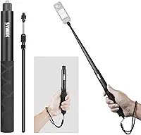 SYMIK Bastão de selfie invisível para Insta360 (120 cm), bastão de extensão de liga de alumínio, portátil, extensível, monopé, com parafuso de 1/10.2 cm e alça de pulso para Insta 360 X5 X4 X3 ONE X2