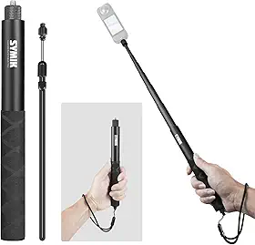 SYMIK Bastão de selfie invisível para Insta360 (120 cm), bastão de extensão de liga de alumínio, portátil, extensível, monopé, com parafuso de 1/10.2 cm e alça de pulso para Insta 360 X5 X4 X3 ONE X2