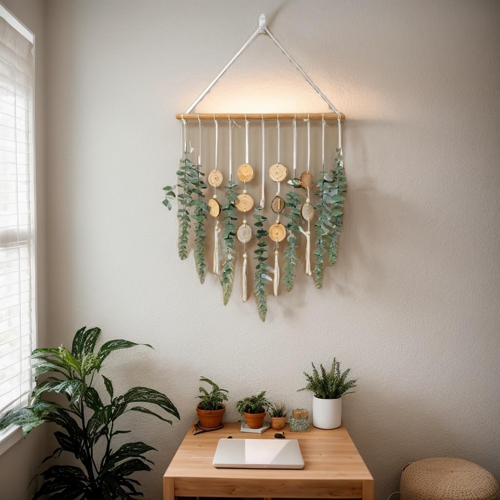Artificial Eucalyptus Wall Decor Fake Greenery Leaves Stems Home Decor Wall Hanging Plants Boho Rustic Farmhouse Decor for Bedroom Kitchen Dining Room Livingroom Bathroom Livingroom (Small)
