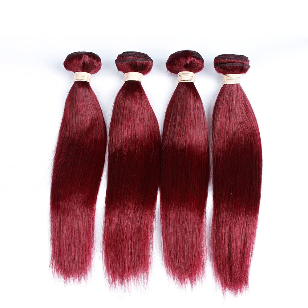 99J# Burgundy Straight Real Human Hair Bundle Remy Hair Extension Weft 10 Inches