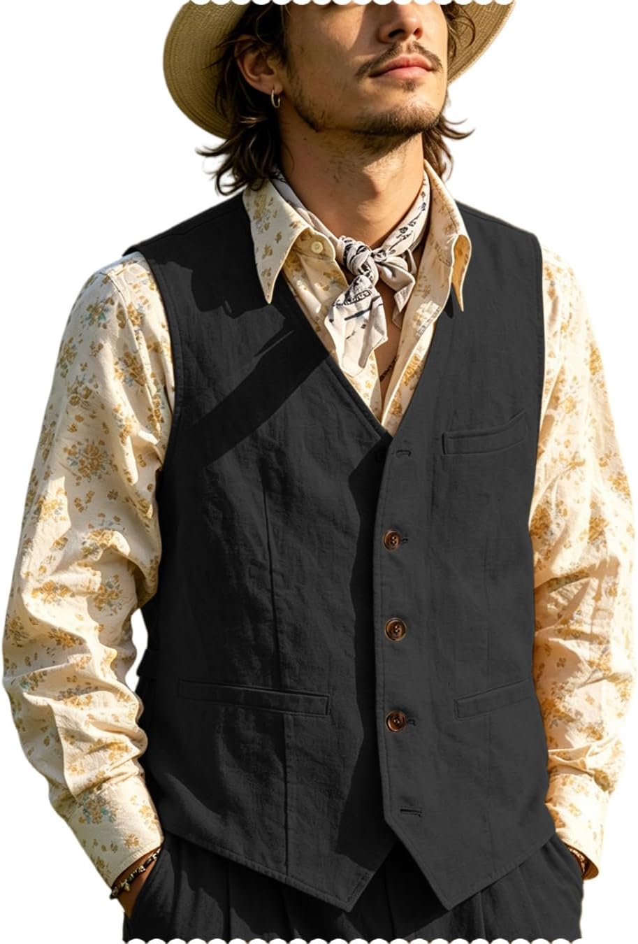 Vintage Men's Linen Lightweight Vest Casual Cotton Linen Blend Classic Design Groomsmen Waistcoat Summer