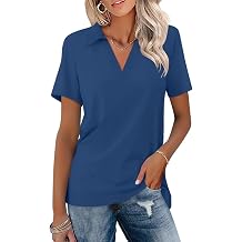 ORANDESIGNE Womens Short Sleeve V Neck Polo Shirts Summer Collared Tops Casual Loose Tees Tops