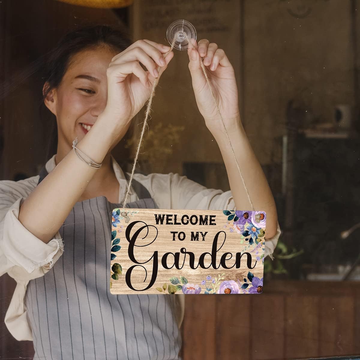 Welcome to My Garden Sign Gift Farmhouse Garden Wooden Hanging Sign Plaque Retro Wall Art Decor for Home Decoration 12 x 6 Inches image 4