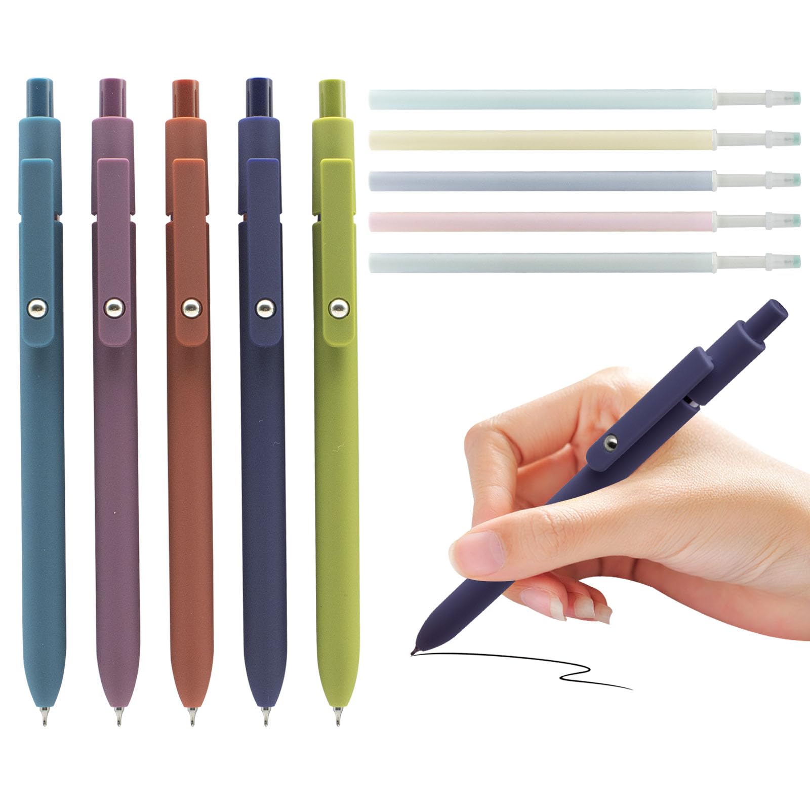 Laysthenic 5 pcs Gel Pens 0.5mm Black Ink Pens Fine Point Cute Quick Dry Metal Clip Retractable Smooth Writing Pen School Office Supplies for Women & Men (Vintage-Color)