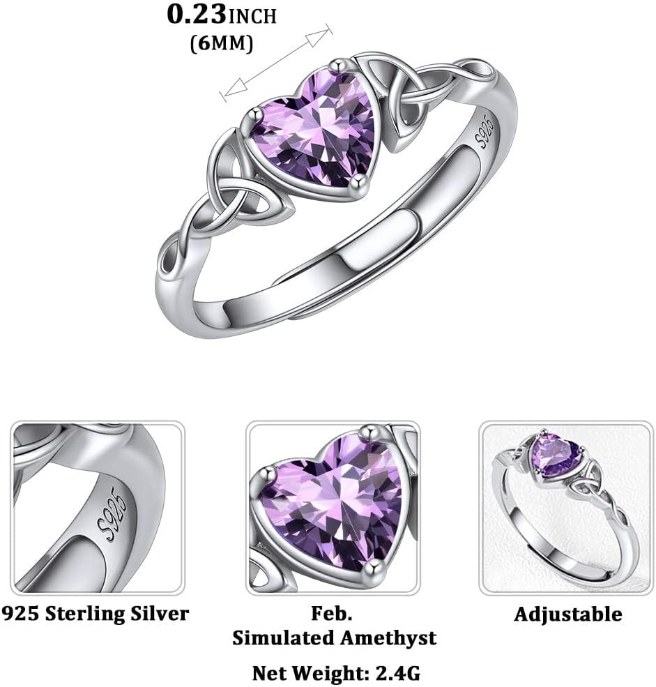 ChicSilver 925 Sterling Silver Celtic Knot/Claddagh Heart Shape Birthstone Promise Ring for Women