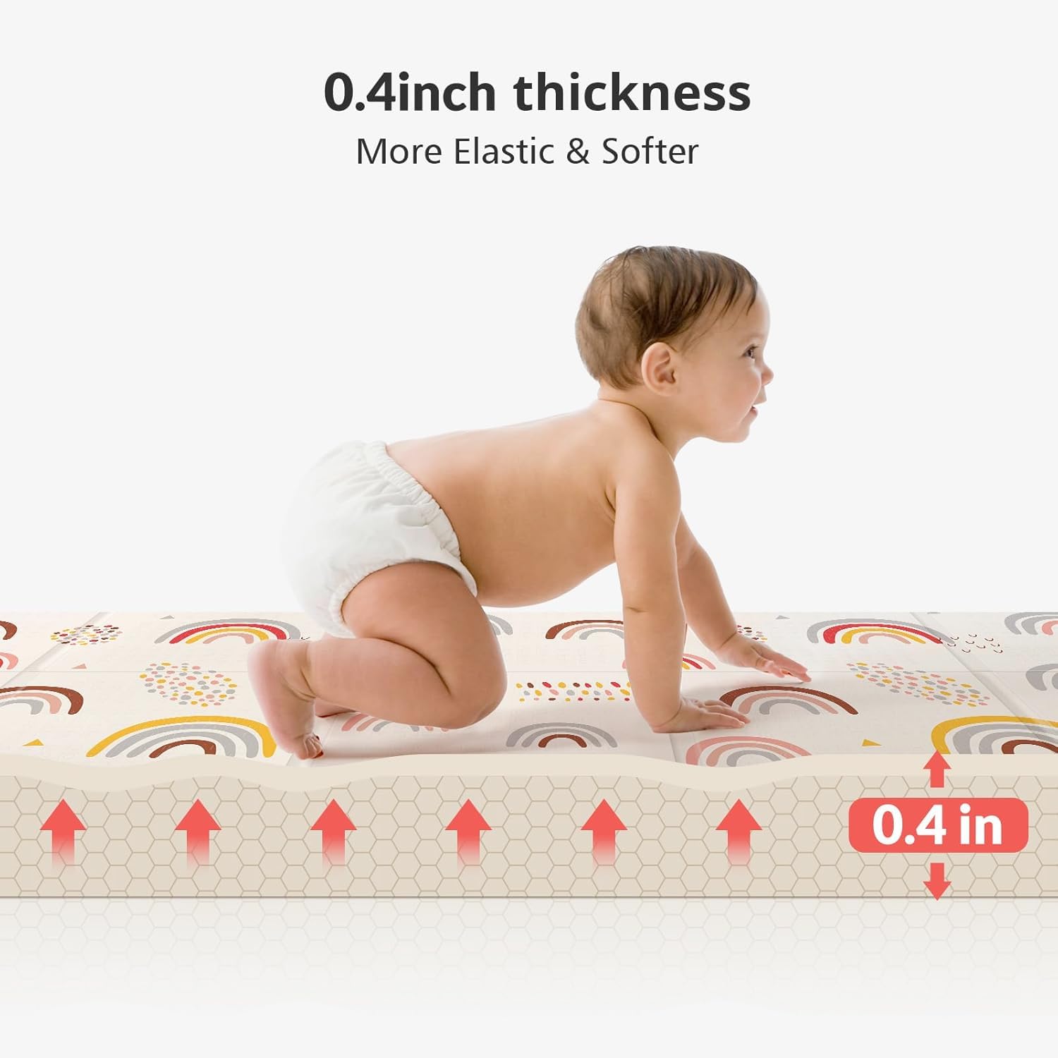 Foldable Baby Play Mat,71" X 59" Extra Large Play Mat, Baby Mats for Floor, Waterproof, Anti-Slip Baby Crawling Mat, Soft Foam Mat for Babies and Toddlers, Rainbow and Star Pattern — view 3