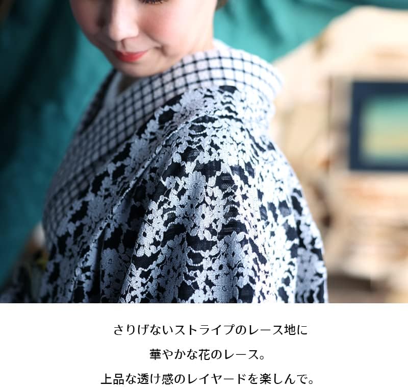 洗える羽織#長羽織#ピンストライプ✕レース#綿100%#薄手 洗える羽織#長羽織#ピンストライプ✕レース#綿100%#薄手