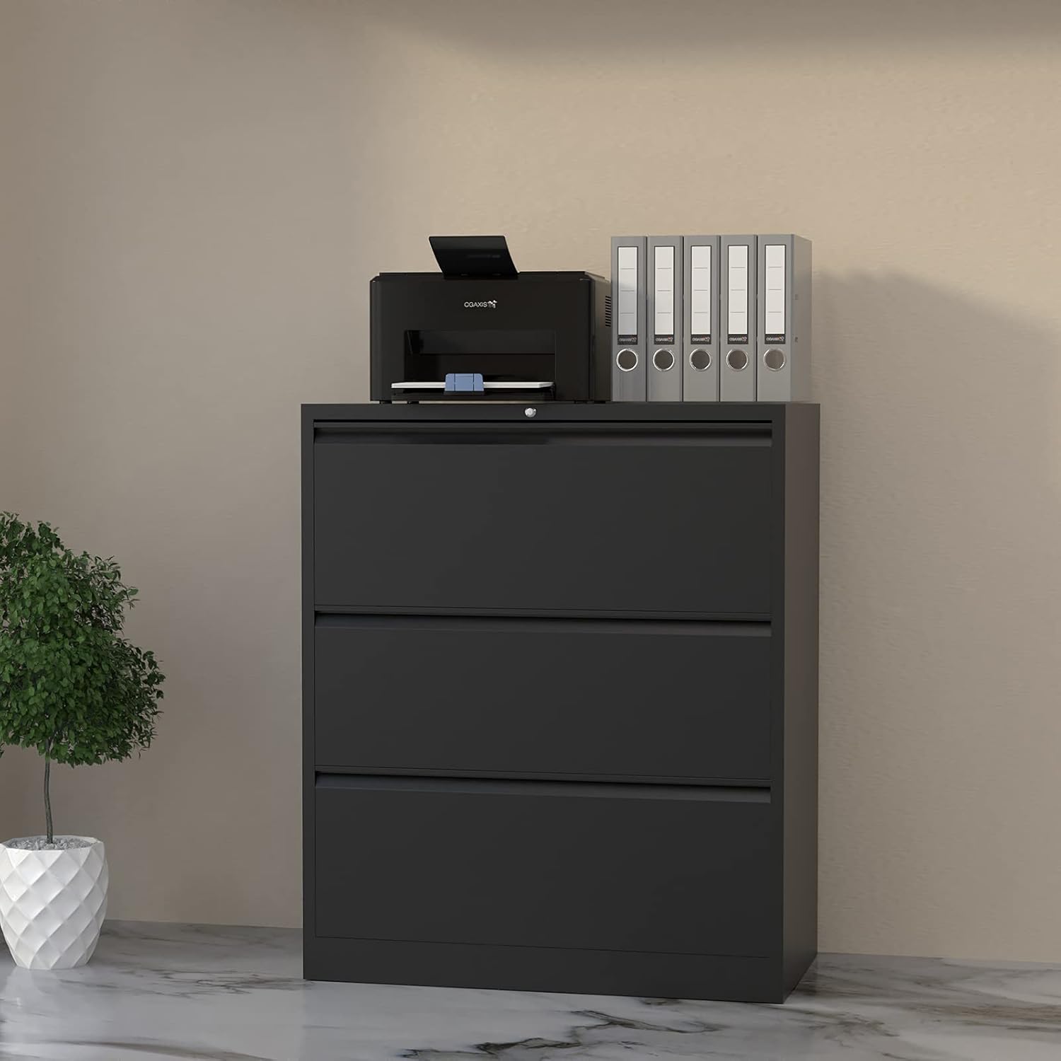 BYNSOE Lateral File Cabinet 3 Drawer,Metal Storage File Cabinet with Lock,Steel Lateral File Cabinet for Legal/Letter A4 Size,Wide File Cabinet for Office Home,Assembly Required : Office Products