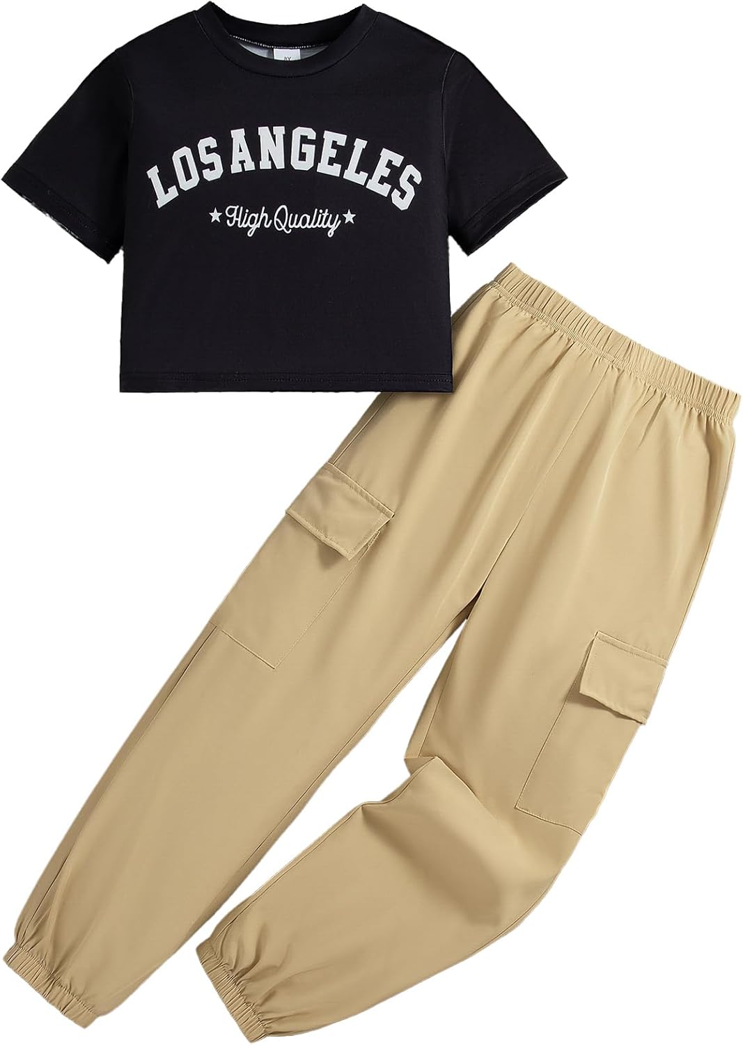 Girls Clothes Letter Print Graphic Short Sleeve Top and Pants 2PC Summer Clothing Set