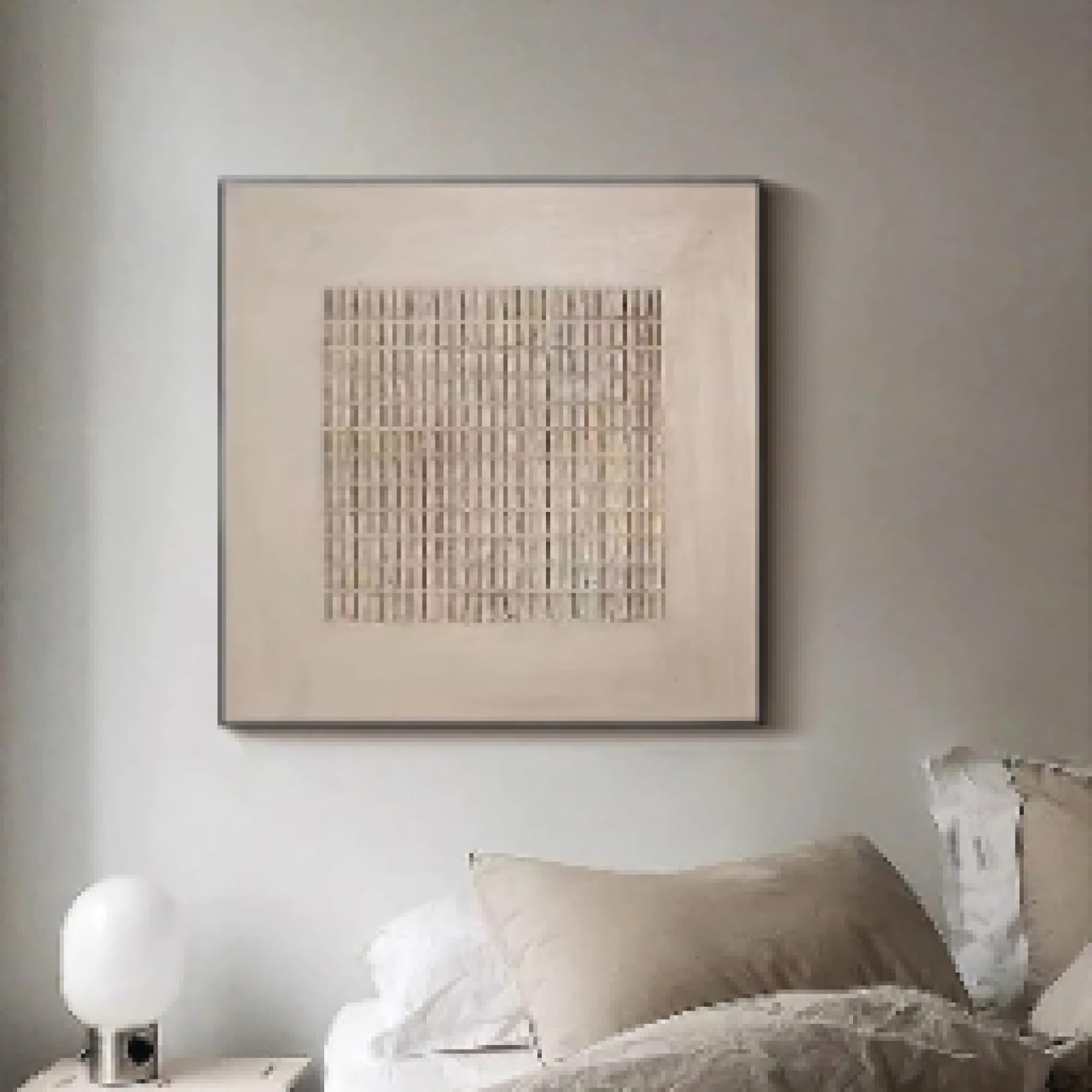 LMAIWANG Cuadro minimalista beige grande, cuadro de yeso neutro, arte mural texturizado beige, cuadro bohemio, wabi sabi, marco de 80 x 80 cm