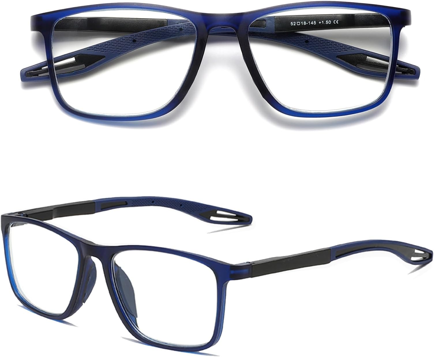 Hubeye TR90 Sports Reading Glasses for Men and Women Square Comfortable Flexible Blue Light Blocking Computer Reader