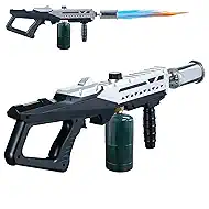 Powerful Propane Torch Gun, Adjustable Flame Thrower Gun, Kitchen Torch Culinary Torch Sous Vide, Weed Burner Torch, Charcoal Lighter, Gifts for Menr(Tank Not Included) (Silver)