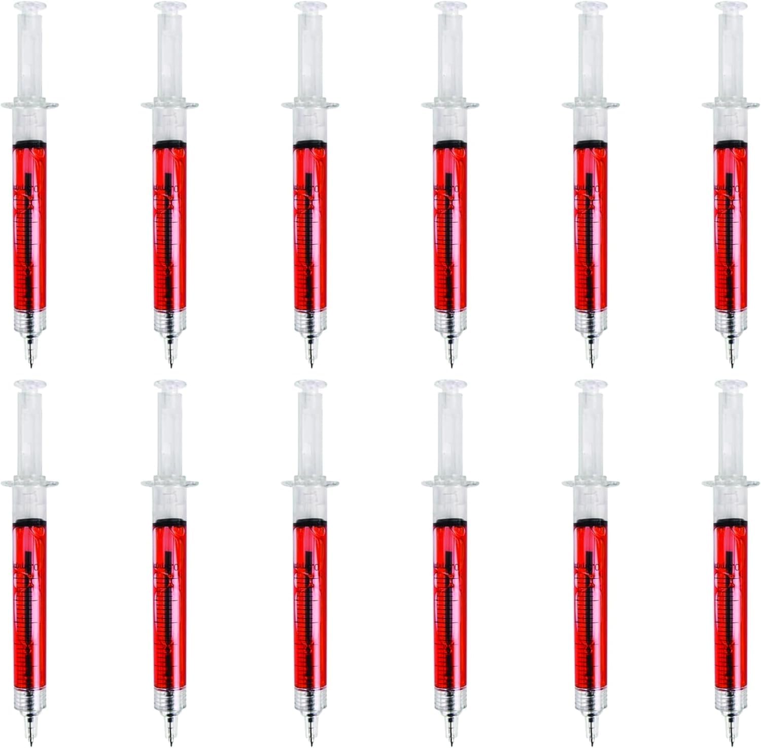 KCHEX Lot 12 Red Syringe Shape Pens Ball Point Pen For Hospital Nurse/Black Ink/New