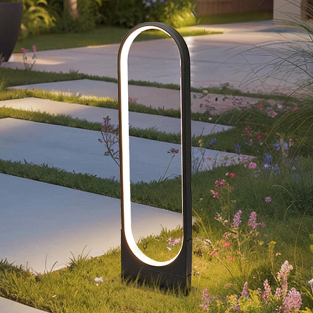 HELCEKOU Modern Oval Pathway Light Aluminum LED Bollard Lighting Fixture Outdoor Landscape Path IP65 Waterproof Garden Lights for Lawn Courtyard Garage Walkway Driveway