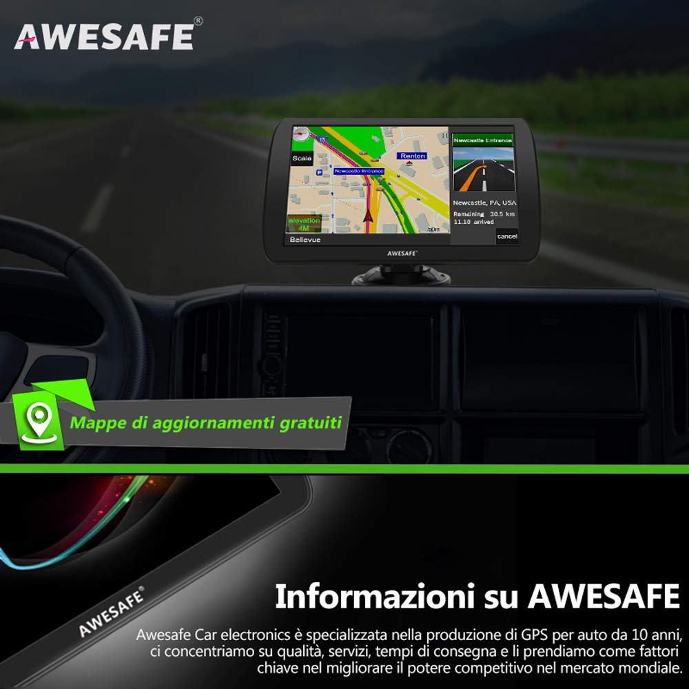 AWESAFE Navegador Bluetooth para camión de 9 pulgadas 2021 GPS navegador por satélite coche autobús taxi, aviso tráfico de voz, límite de velocidad, actualizaciones gratuitas de mapas de por vida