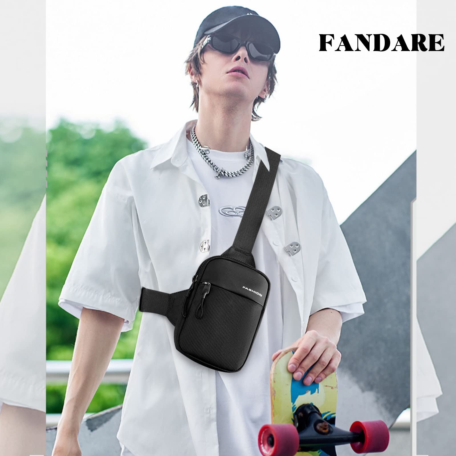 FANDARE Ultralight Sling Bags Chest Pack Crossbody Bags One Strap Rucksack Shoulder Bag for Men Sling Backpack Travel Hiking Sport Gym Daypacks Waterproof Nylon Black - Image 2