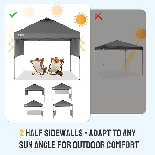 Miniatura 5 de CROWN SHADES Tienda de campaña desplegable de 10 x 10 pies con tela revestida de plata 150D, incluye 2 medias paredes laterales, 4 cuerdas, 8