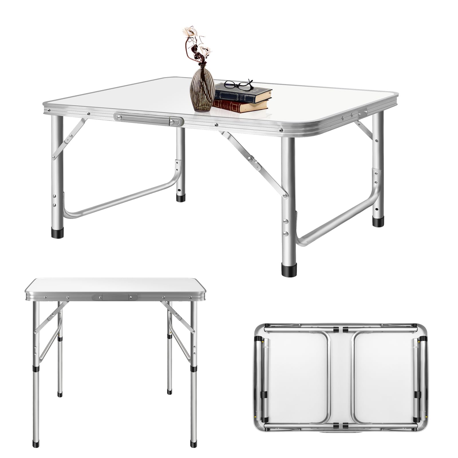 EFAN Portable Folding Camping Table 75x55x35/60cm Garden Table Side Table Foldable Picnic Table Outdoor Adjustable Height Water Resistant Laminate Top Tent Table