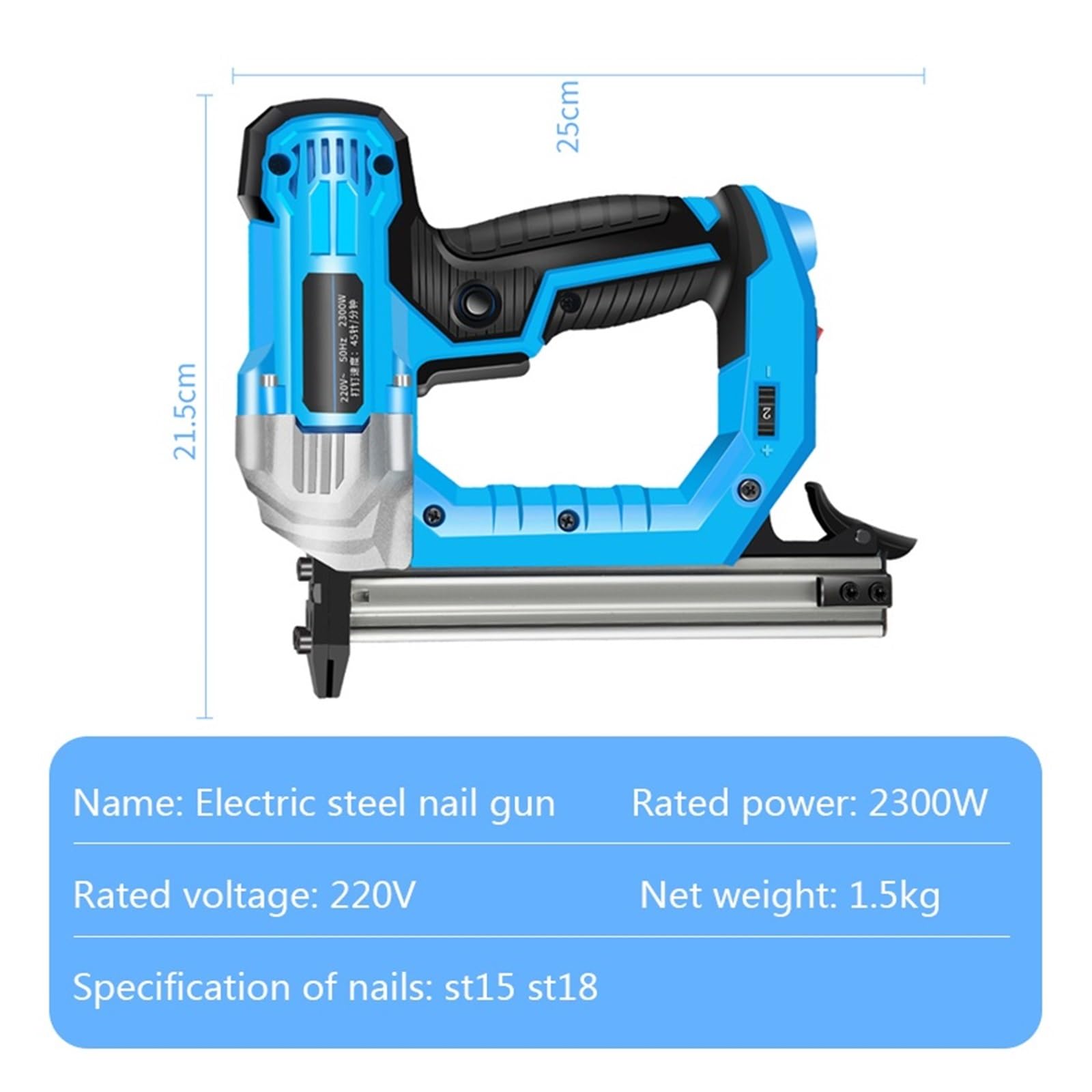 Pistolet do gwoździ, 2300W Elektryczny Pistolet Do Gwoździ 6-biegowy Stalowy Obróbki Drewna Gwoździarka Betonu Cementowa Ściana Rząd(SET2)