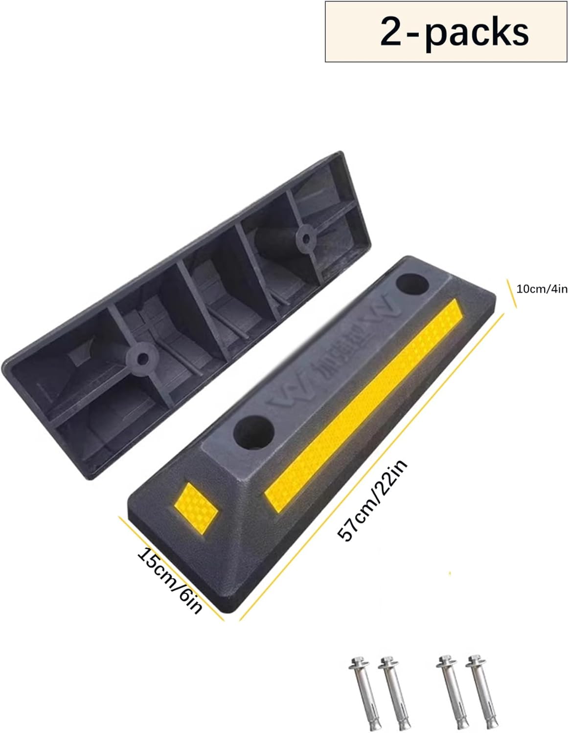 2 Pcs Car Stopper for Garage Parking, Heavy Duty Parking Assist with Yellow Safety Stripes and Screws, Gadgets Protects Car and Garage Walls(57x15x10cm/22x6x4in)
