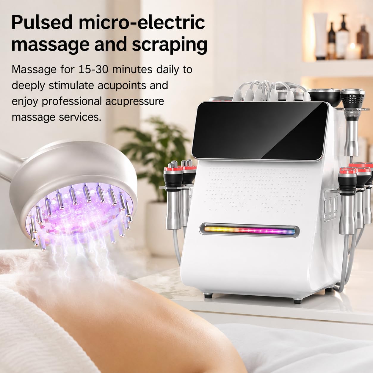 macchina di contorno del corpo di vuoto rf 80K, dispositivo 11-in-1 | Cavitazione 80K, RF 1MHz, vuoto, maniglie LED e touchscreen multilingue da 6 pollici per la cura del corpo del salone