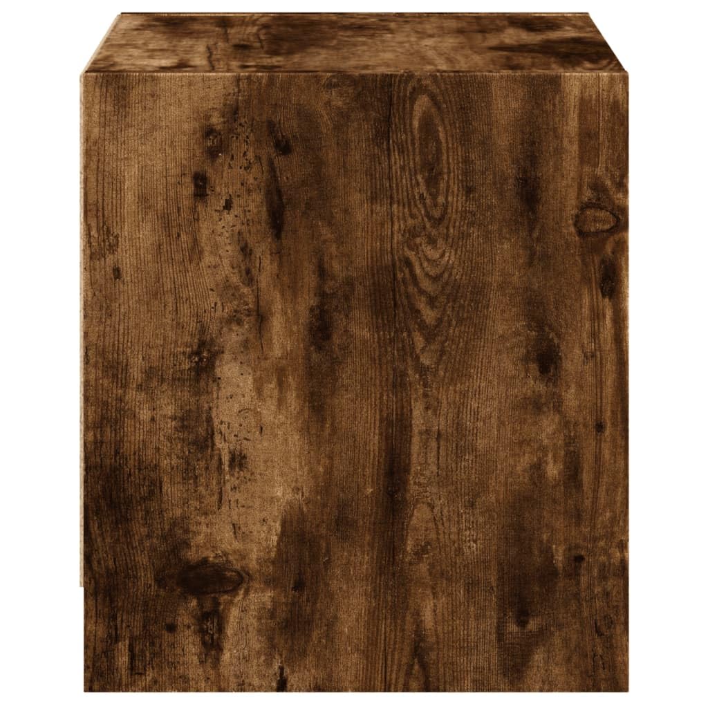 Table de chevet avec porte en verre, chêne fumé, 35 x 37 x 42 cm