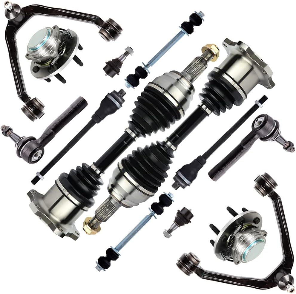 SCITOO 14-PC SET Suspension Kit for Cadillac for GMC for Chevrolet Front Inner Outer Tie Rod End Sway Bar Lower Ball Joint Upper Control Arm And Ball Joint Wheel Hub CV Axle Shafts
