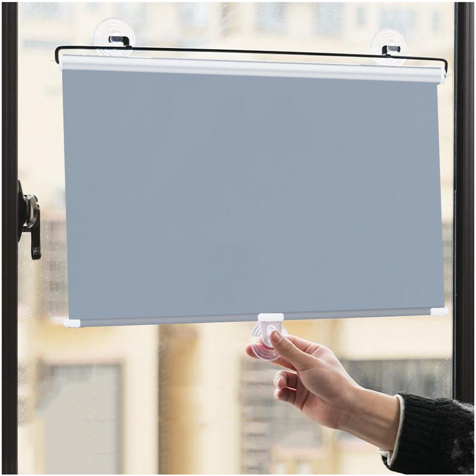 Sonakia Grey Roller Blinds With Suction Cups, Blackout Roller Shades No Drilling, Retractable Sunshade Roll Up Blinds, Sun Protection Privacy Roller Blinds For Windows/Doors,-60X100cm/24 * 39In