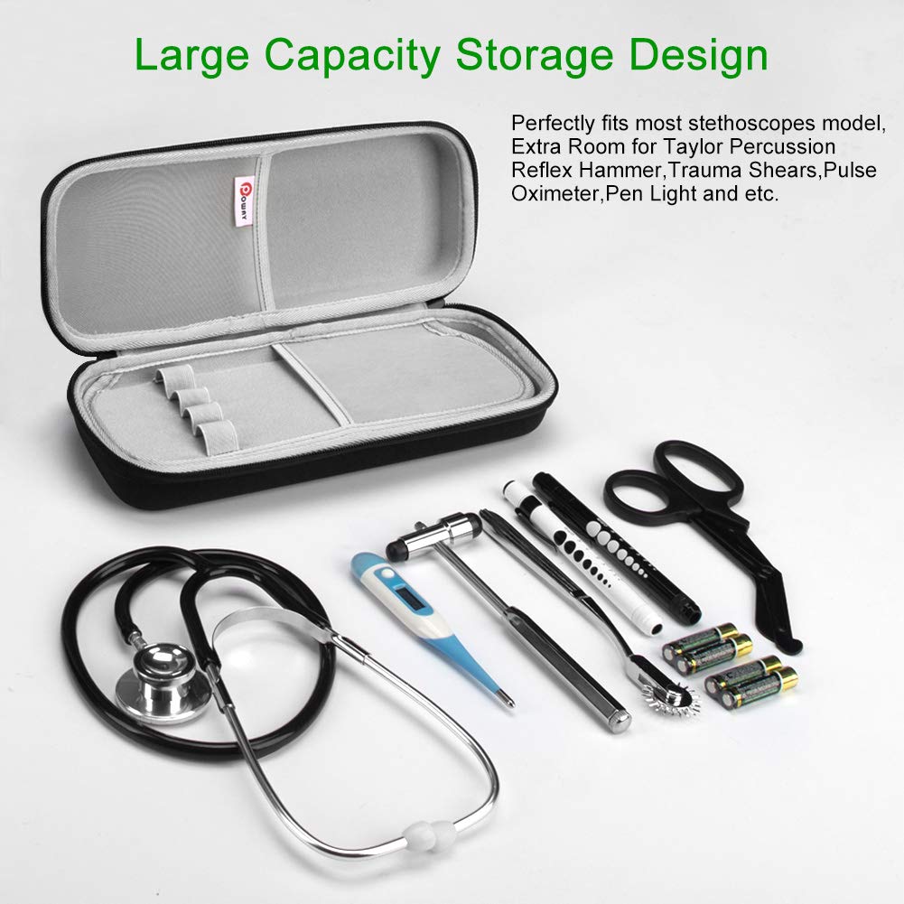 【𝟮𝟬𝟮𝟯 𝗡𝗘𝗪】Opoway Stethoscope Carrying Case, Stethoscope Travel Case for 3M Littmann Classic III, Cardiology IV Diagnostic, MDF Acoustica Stethoscopes - Extra Room for Nurse Accessories (Black)