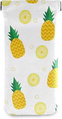 susiyo Yellow Pineapple Seamless Glasses Case Portable Microfiber PU Leather Soft Sunglasses Bag Eyeglasses Pouch Holder Squeeze Top for Women Men