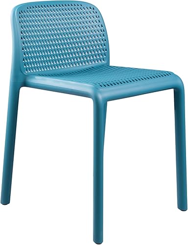 Miniatura 3 de CozyBlock Punch - Silla de comedor apilable perforada para interior y exterior, juego de 4 (azul turquesa)