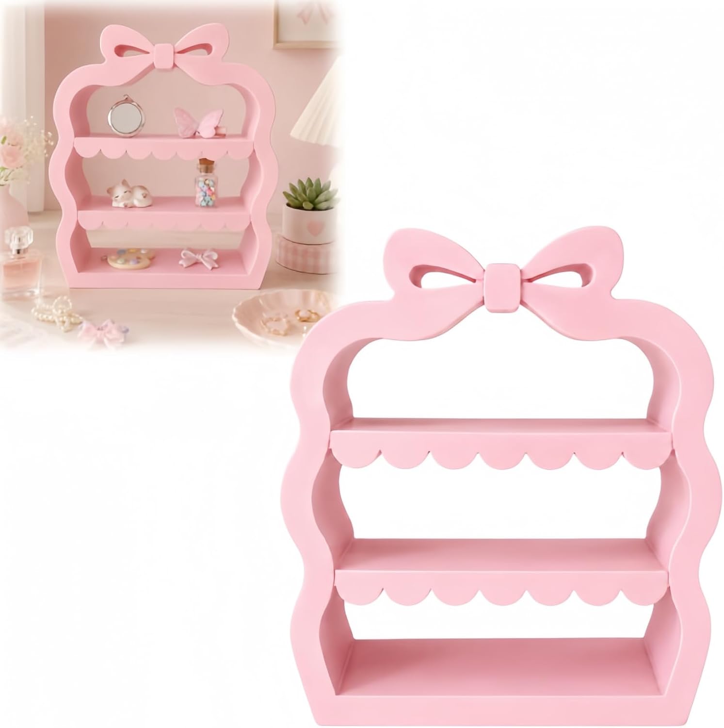 Scalloped Arch Bow Shelf Organizer, Cute Aesthetic Desk Shelf