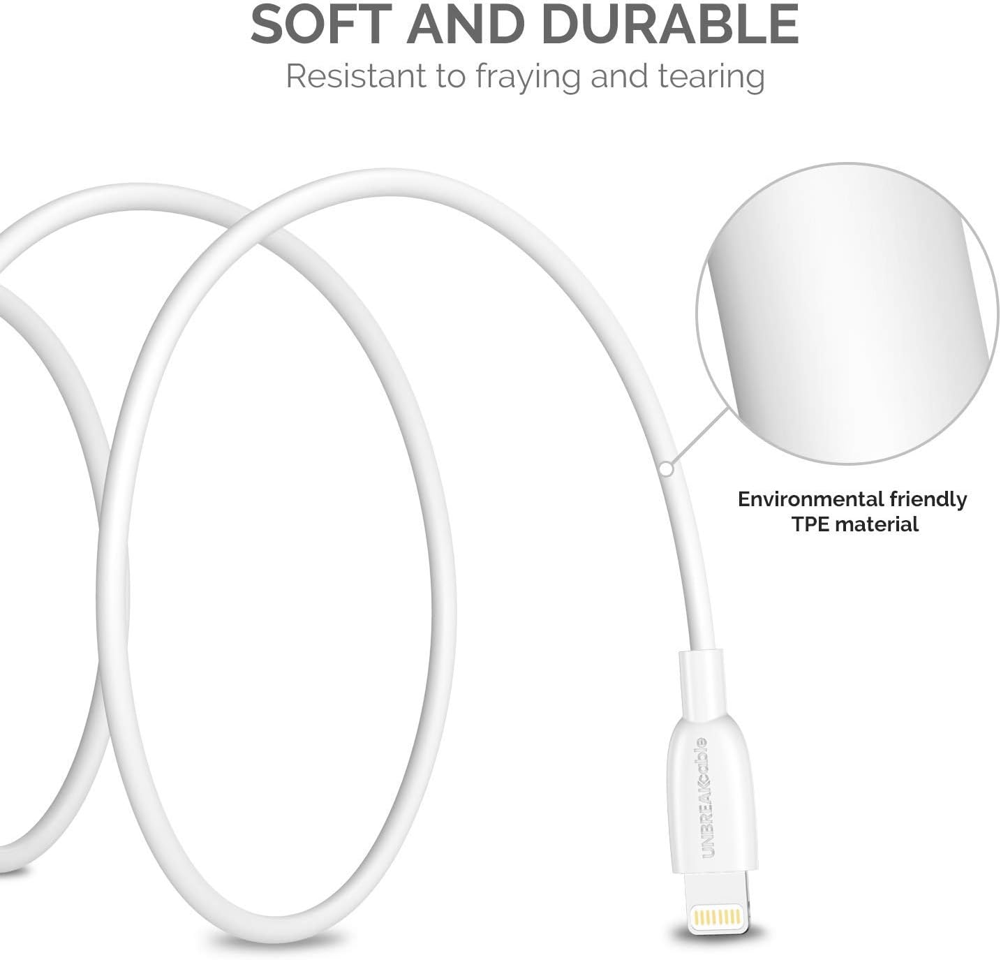 UNBREAKcable 6.6ft /2M iPhone Charger Cable - [Apple MFi Certified] Lightning Cable Fast USB Charging Cord Compatible with iPhone 11 11 Pro Max 11Pro XS XS Max XR X 8Plus 7Plus 8 7 iPad iPod -White