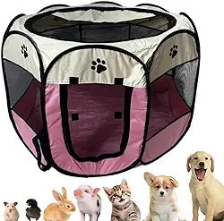 Casinha para Cães e Gatos Cercado Pet Portátil e Dobrável para Cães e Gatos com Tecido Impermeável de Fácil Montagem e Transporte Premium (Rosa) - MJ BRANDS