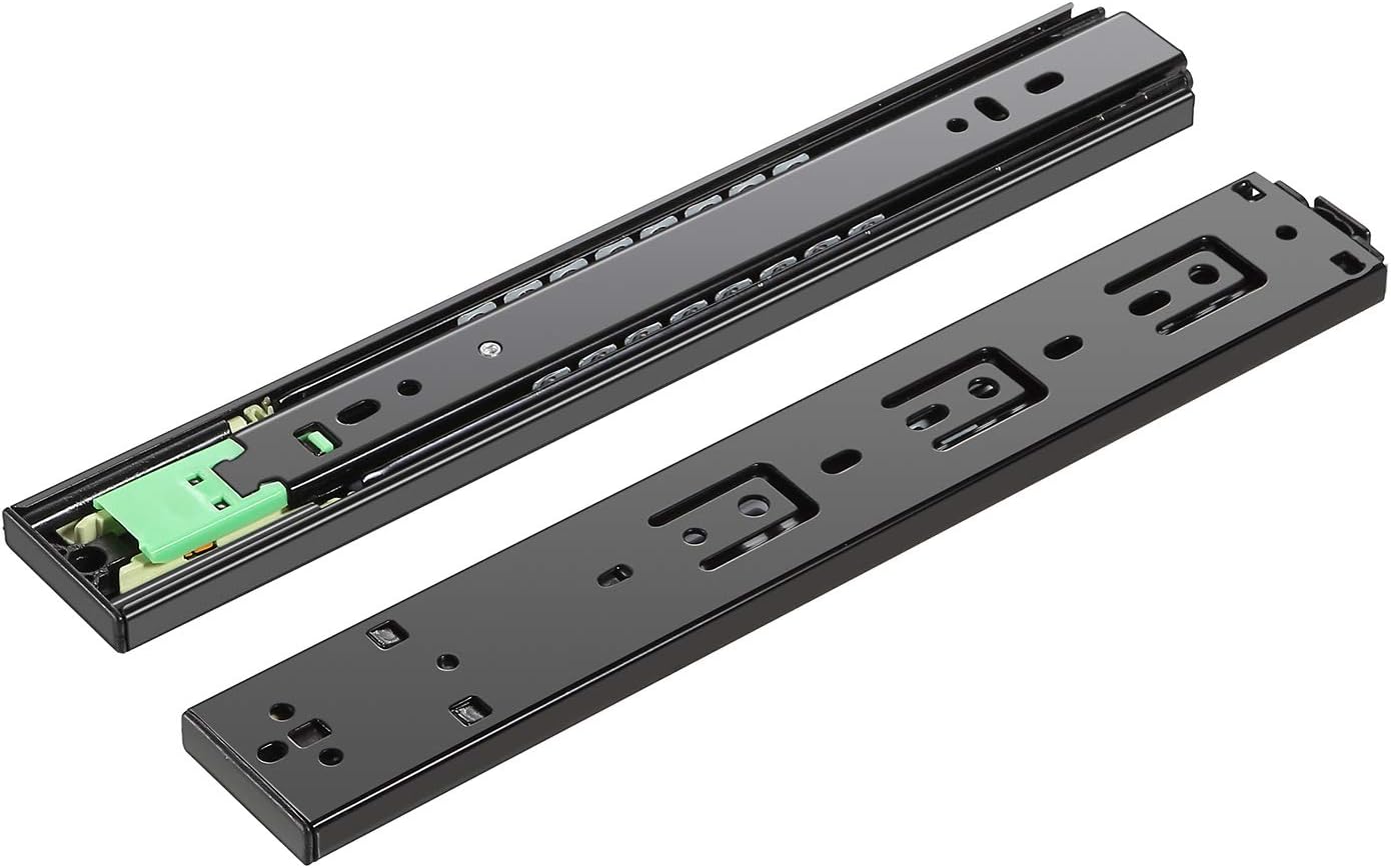 VADANIA 10 Inch Push to Open Drawer Slides, F1245, Ball Bearing, Side Mount, 3-Fold Extension, Heavy Duty 100lb Load Capacity, Black, 1 Pair (2-Pack)