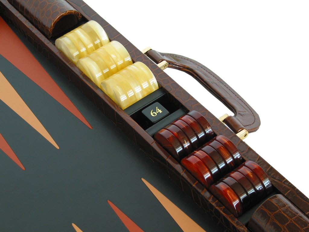 Zaza & Sacci Leather Backgammon Board Set - (23" Large Attache Case, Brown Croco