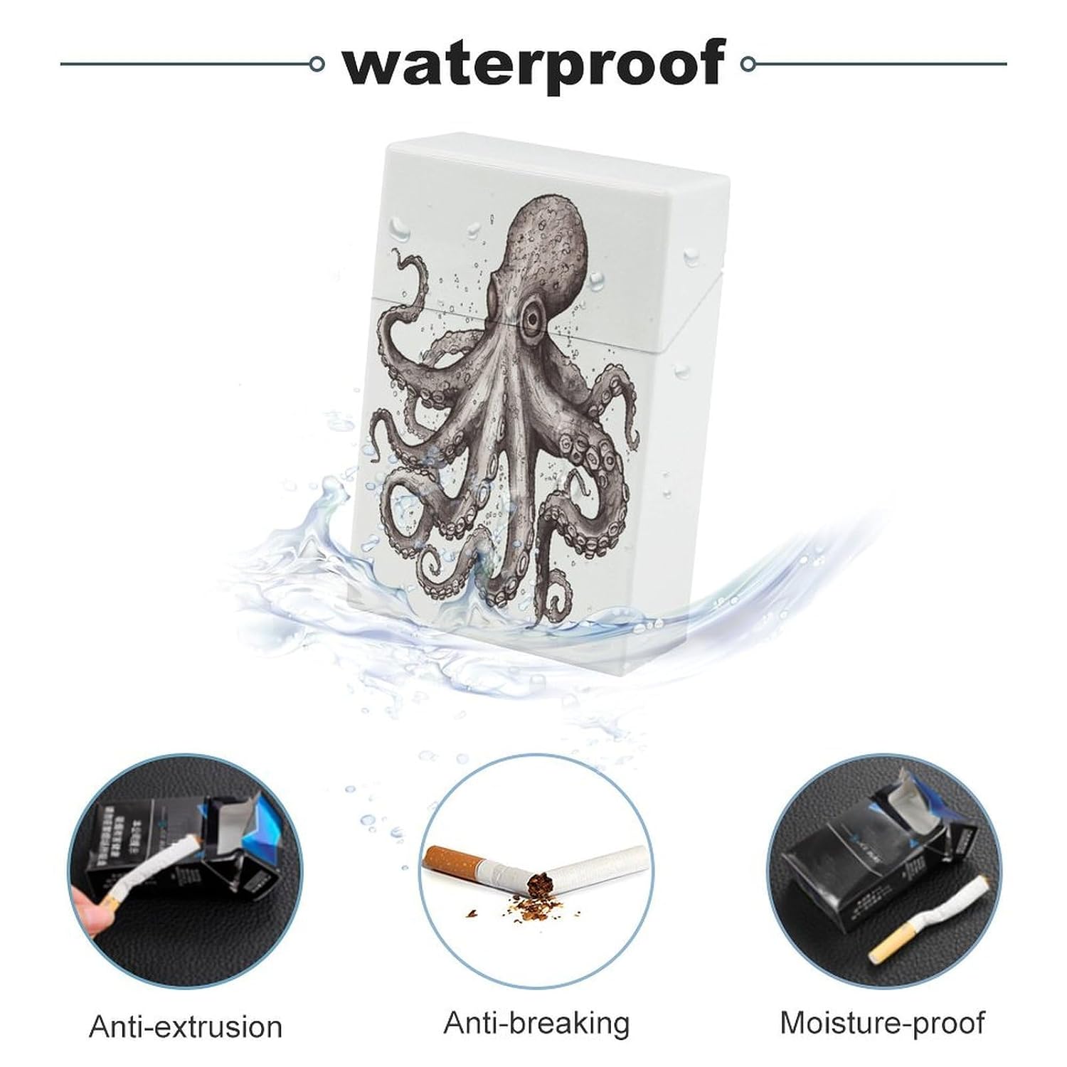 Octopus Cigarette Case Stylish Lightweight Pocket Holder Case for Smoke Waterproof Cigarette Dispenser Cigarettes Accessories for Outdoor Camping Hiking