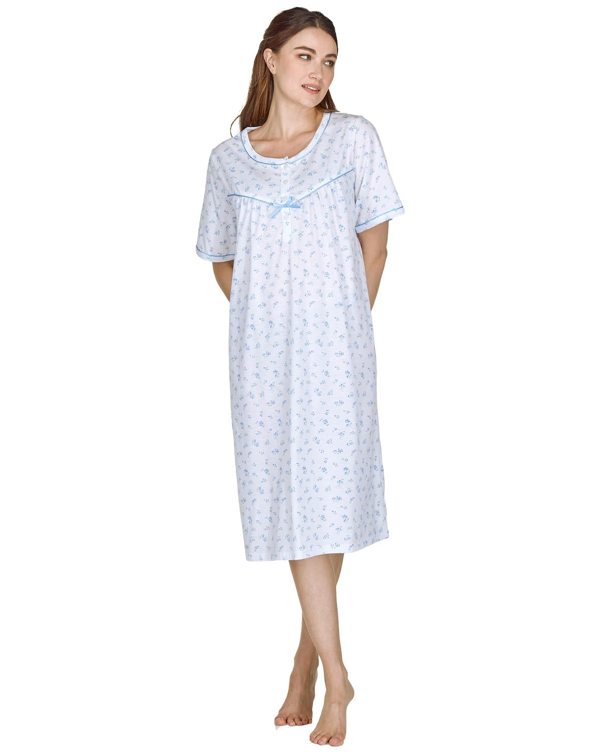 Slumber Hut Women's Blue 'Rose Print' Short Sleeve Nightie 05364 Xl-2Xl