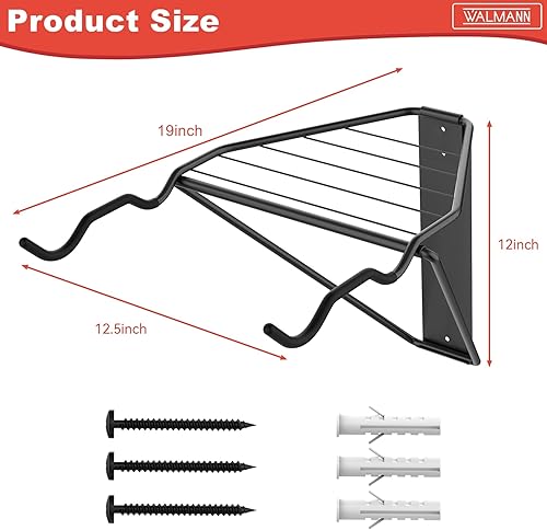 Miniatura 7 de WALMANN Estante horizontal para bicicleta montado en la pared, solución de almacenamiento de bicicletas plegable que ahorra espacio para 2