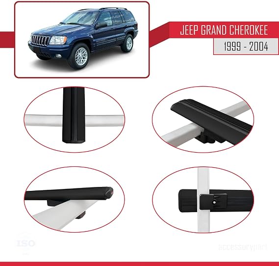 Jeep Grand Cherokee 2 (WJ) 1999-2004 Arası ile Uyumlu BASIC Model Ara Atkı Tavan Barı Siyah 3 Adet